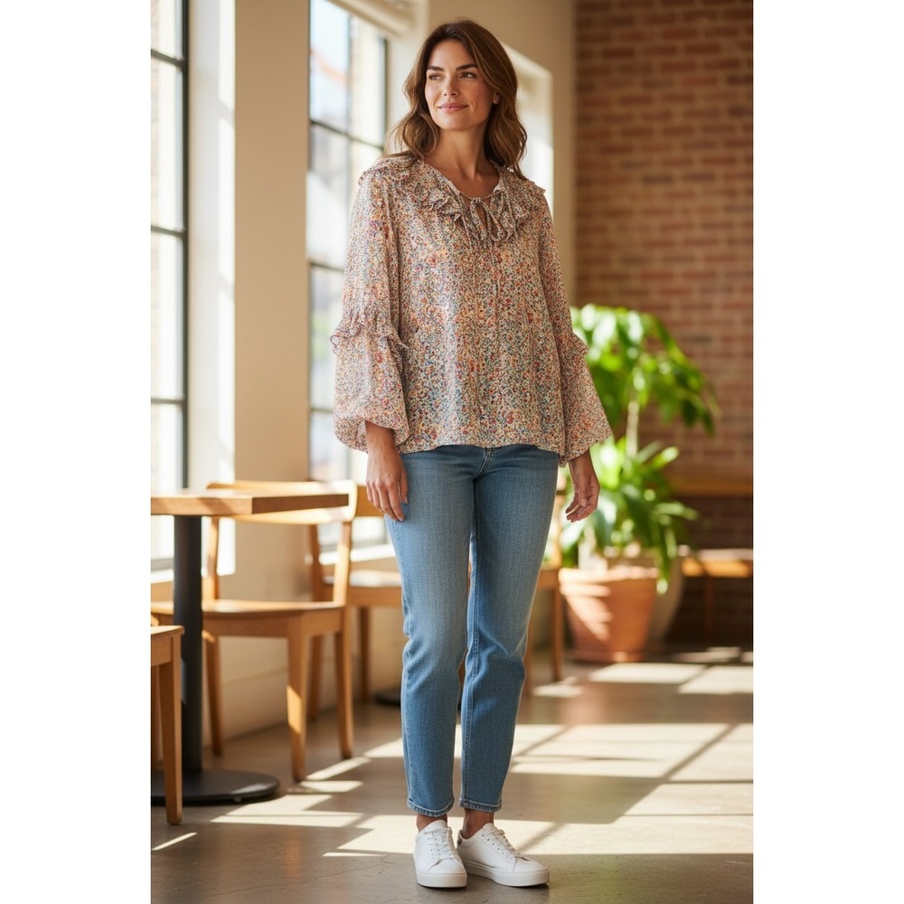 Sonoma 3X Floral Boho Peasant Blouse‎ Women Plus Size Ruffle Bell Sleeve Rayon